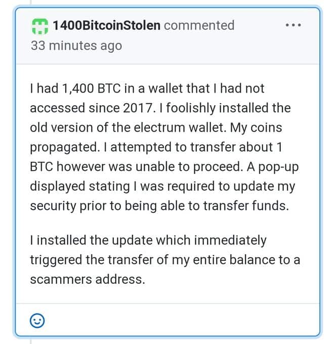 Tek bir hata ile yok olan 1400 Bitcoinin hikayesi! Bu Bitcoin kullanıcısı aslında çok basit bir yanlış yaptı. Ancak sonuçta 16 milyon dolar değerinde BTC’yi hackerlere kaptırdı.