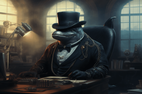 klm43_a_crypto_whale_with_a_black_top_Hat_sitting_at_a_bureau_c_d5744146-84dc-4b3e-bfba-0ca916fb2bcc